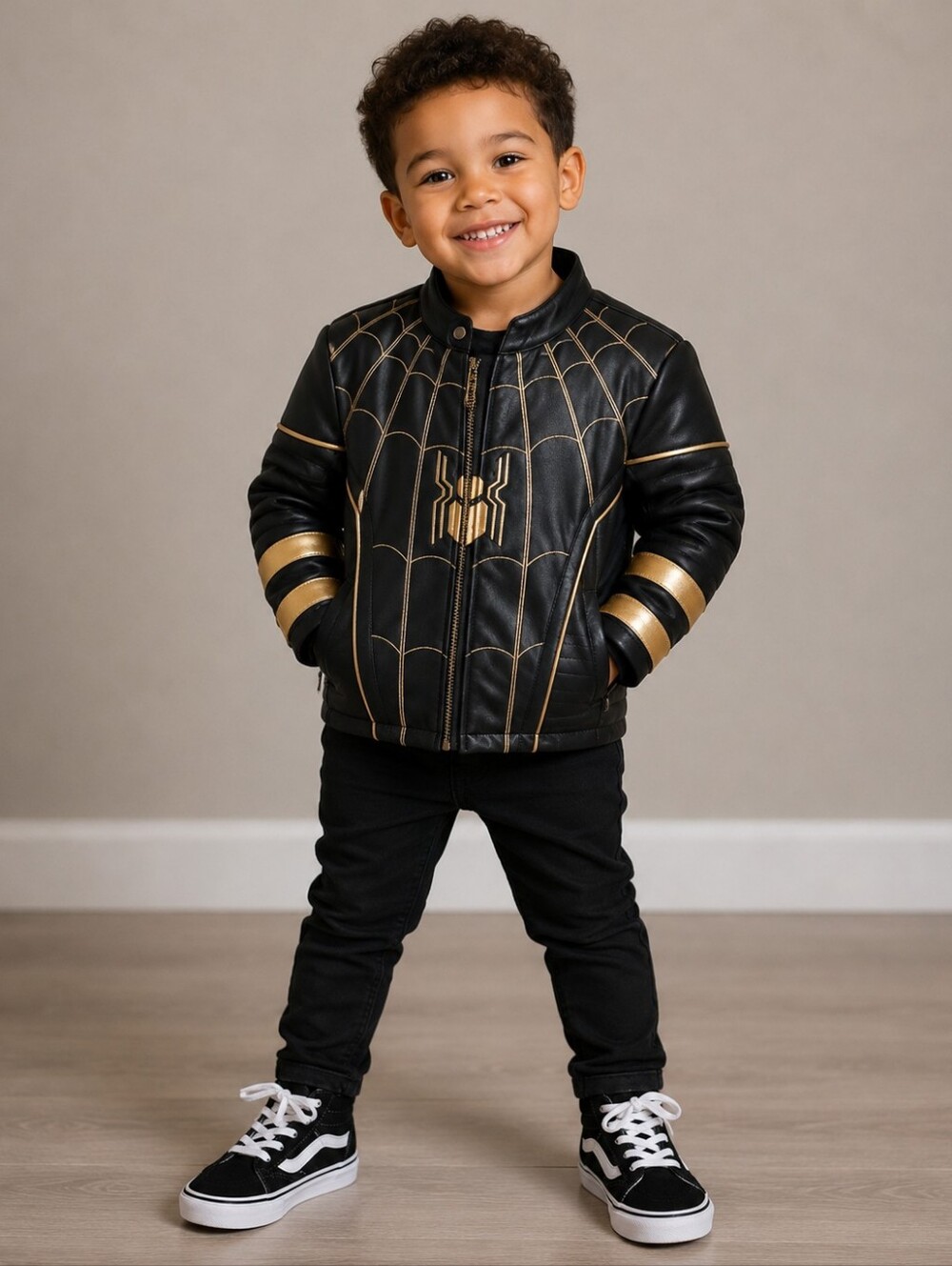 Disney Marvel Black and Gold Superhero Jacket Size 4